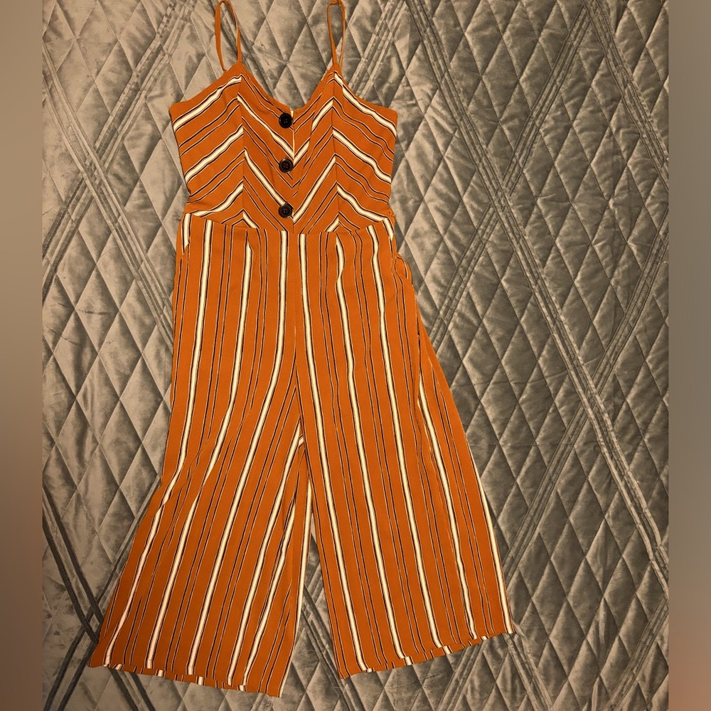 Angie Striped Jumpsuit with Pockets, size large